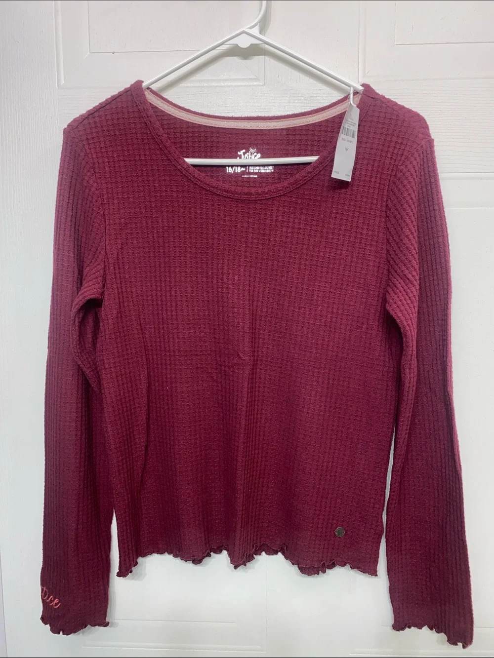 Justice Girls Waffle Knit Long Sleeve Top in Berry